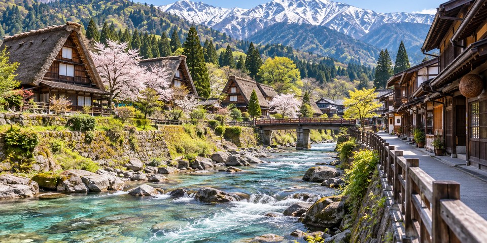 岐阜県 白川郷・清流・古い町並み